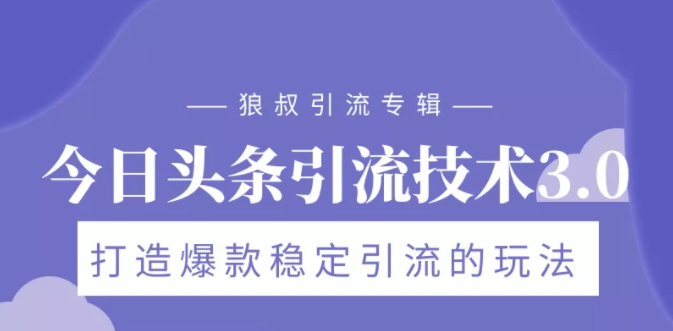 狼叔今日头条引流技术3.0,打造爆款稳定引流的玩法,VLOG引流技术-风淘社