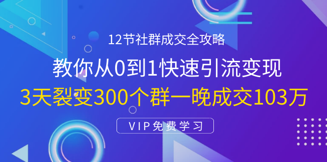 12节社群成交全攻略:从0到1快速引流变现,3天裂变300个群一晚成交103万-风淘社