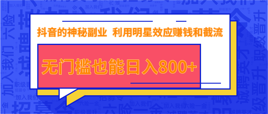 抖音上神秘副业项目，利用明星效应赚钱和截流，无门槛也能日入800+-风淘社