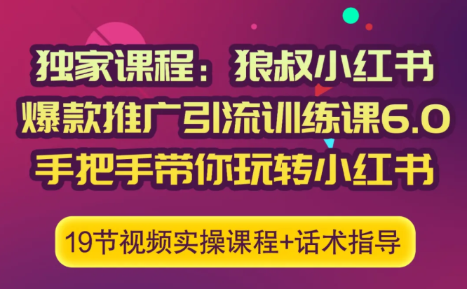 狼叔小红书爆款推广引流训练课6.0,手把手带你玩转小红书-风淘社