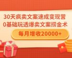 30天疯卖文案速成变现营，0基础玩透爆卖文案捞金术！每月增收20000+-风淘社