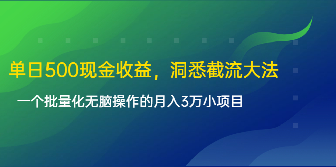 单日500现金收益,洞悉截流大法,一个批量化无脑操作的月入3万小项目-风淘社