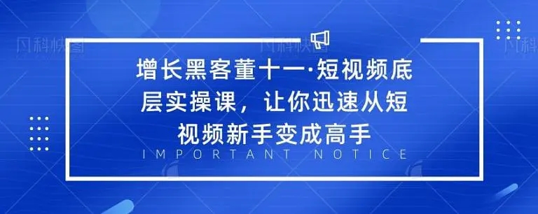 增长黑客董十一·短视频底层实操课，从短视频新手变成高手-风淘社