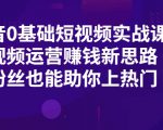 抖音0基础短视频实战课，短视频运营赚钱新思路，零粉丝也能助你上热门-风淘社
