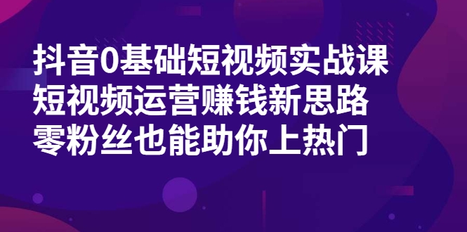 抖音0基础短视频实战课,短视频运营赚钱新思路,零粉丝也能助你上热门-风淘社