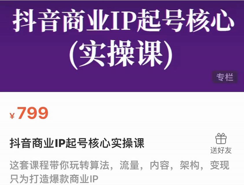抖音商业IP起号核心实操课,带你玩转算法,流量,内容,架构,变现-风淘社