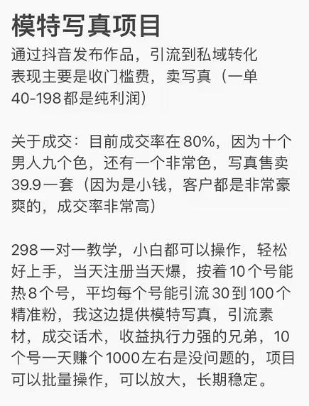 抖音模特写真儿项目，简单粗暴来钱快，一个月2w，可规模化复制（附全套资料）-风淘社