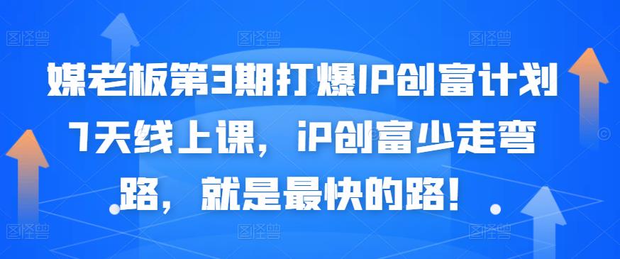媒老板第3期打爆IP创富计划7天线上课，iP创富少走弯路，就是最快的路！-风淘社