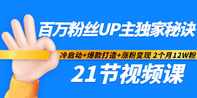 百万粉丝UP主独家秘诀：冷启动+爆款打造+涨粉变现2个月12W粉（21节视频课)-风淘社