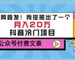 老古董说项目：全网首发！我挖掘出了一个月入20万的抖音冷门项目（付费文章）-风淘社