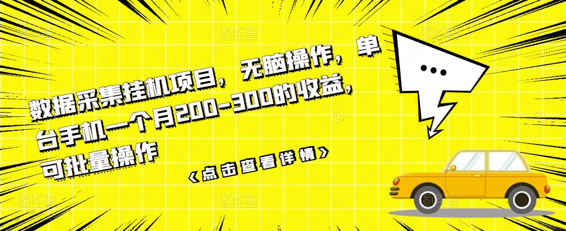 数据采集挂机项目,无脑操作,单台手机一个月200-300的收益,可批量操作-风淘社