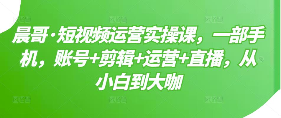 晨哥·短视频运营实操课,一部手机,账号+剪辑+运营+直播,从小白到大咖-风淘社