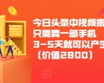今日头条中视频搬运项目,只需要一部手机3-5天就可以产生利润(价值2800元)-风淘社