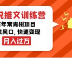 小说推文训练营,万年常青树项目,抓住风口,快速变现月入过万-风淘社
