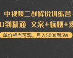 中视频二创解说训练营:从0到精通 文案+标题+素材、月入5000到5W-风淘社