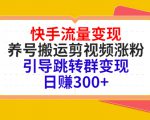 快手流量变现,养号搬运剪视频涨粉,引导跳转群变现日赚300+-风淘社