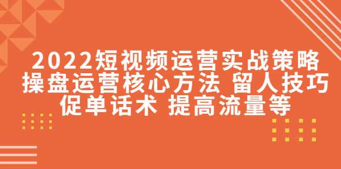 2022短视频运营实战策略:操盘运营核心方法 留人技巧促单话术 提高流量等-风淘社