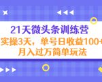 21天微头条训练营,实操3天,单号日收益100+月入过万简单玩法-风淘社