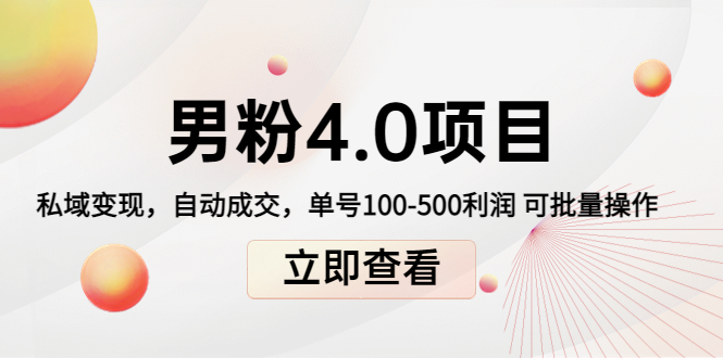男粉4.0项目:私域变现 自动成交 单号100-500利润 可批量(送1.0+2.0+3.0)-风淘社