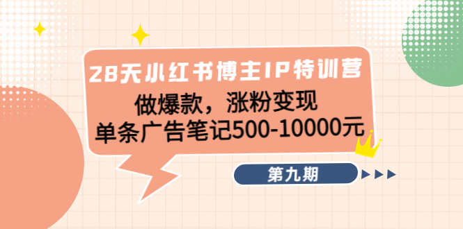 28天小红书博主IP特训营《第9期》做爆款,涨粉变现 单条广告笔记500-10000-风淘社