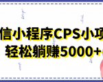 微信小程序CPS小项目,有微信就能做,轻松上手躺赚5000+-风淘社
