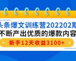 头条爆文训练营202202期，不断产出优质的爆款内容，新手12天收益3100+-风淘社