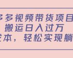多多视频带货项目,搬运日入过万,0成本,轻松实现躺赚(教程+软件)-风淘社
