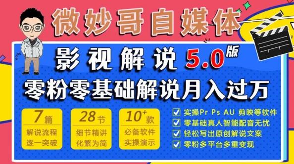 微妙哥影视解说5.0版视频课程,零粉丝零基础解说,小白也能月入过万-风淘社