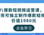 黑八爆款短视频运营课,新手学完可独立制作爆款短视频-价值1980元-风淘社