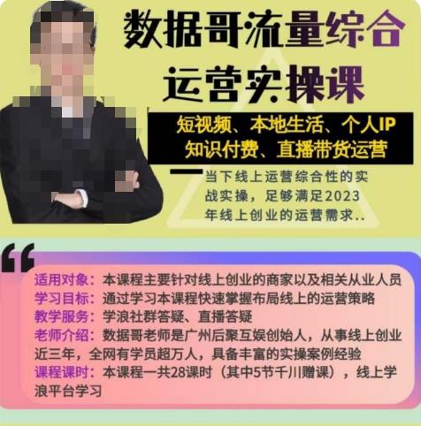 数据哥流量综合运营实操课:短视频、本地生活、个人IP知识付费、直播带货运营-风淘社
