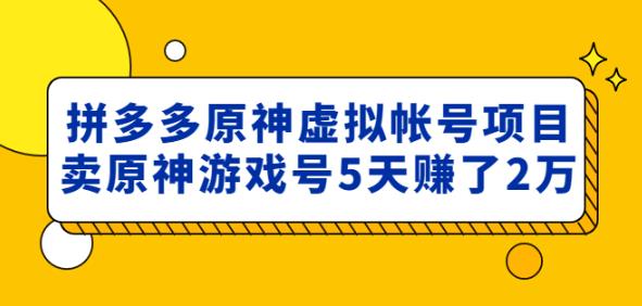 外面卖2980的拼多多原神虚拟帐号项目:卖原神游戏号5天赚了2万-风淘社