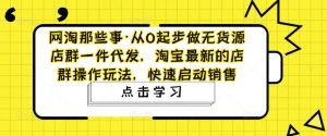网淘那些事·从0起步做无货源店群一件代发,淘宝最新的店群操作玩法,快速启动销售-风淘社