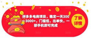 2023拼多多电商项目,稳定一天300~3000+,门槛低,出单快,一部手机即可完成-风淘社