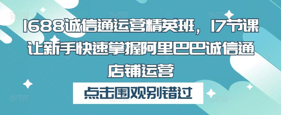 1688诚信通运营精英班,17节课让新手快速掌握阿里巴巴诚信通店铺运营-风淘社