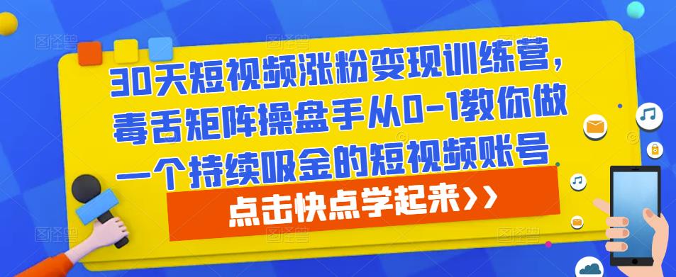 30天短视频涨粉变现训练营，毒舌矩阵操盘手从0-1教你做一个持续吸金的短视频账号-风淘社
