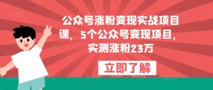 公众号涨粉变现实战项目课,5个公众号变现项目,实测涨粉23万-风淘社