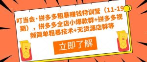 叮当会·拼多多粗暴赚钱特训营(11-19期),拼多多全店小爆款群+拼多多视频简单粗暴技术+无货源店群等-风淘社