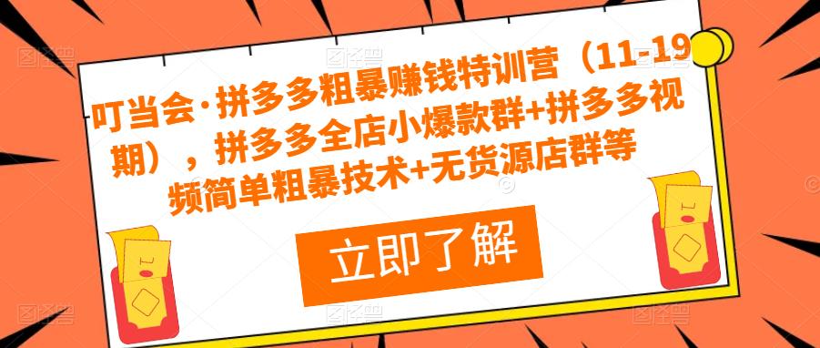 叮当会·拼多多粗暴赚钱特训营(11-19期),拼多多全店小爆款群+拼多多视频简单粗暴技术+无货源店群等-风淘社