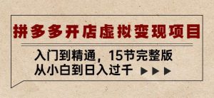 拼多多开店虚拟变现项目:入门到精通,从小白到日入过千(15节完整版)-风淘社