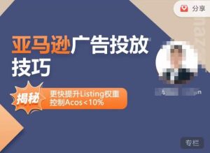 亚马逊广告投放技巧-详解流量底层原理+广告漏斗逻辑,更快提升Listing权重,控制Acos 10%-风淘社