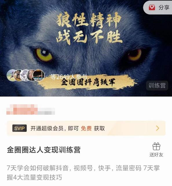 金圈圈达人变现训练营,7天学会如何破解抖音视频号快手流量密码,7天掌握4大流量变现技巧-风淘社