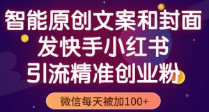 智能原创封面和创业文案，快手小红书引流精准创业粉，微信每天被加100+（揭秘）-风淘社