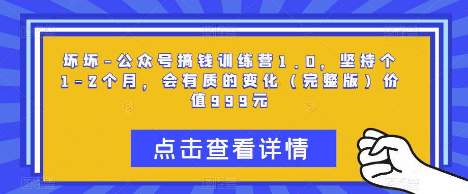 坏坏-公众号搞钱训练营1.0,坚持个1-2个月,会有质的变化(完整版)价值999元-风淘社