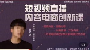 肖伯戎·短视频直播内容电商创新课，一切流量的获取和转化都需要好的内容-风淘社