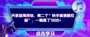 抖音蓝海项目,第二个“快手极速版拉新”,一周搞了7000+【揭秘】-风淘社