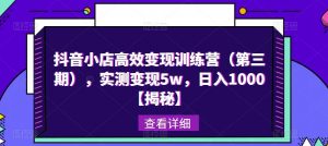 抖音小店高效变现训练营(第三期),实测变现5w,日入1000【揭秘】-风淘社