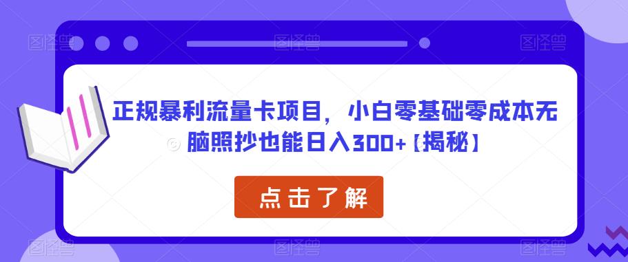正规暴利流量卡项目,小白零基础零成本无脑照抄也能日入300+【揭秘】-风淘社