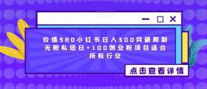 价值980小红书日入300突破限制无限私信日+100创业粉项目适合所有行业-风淘社