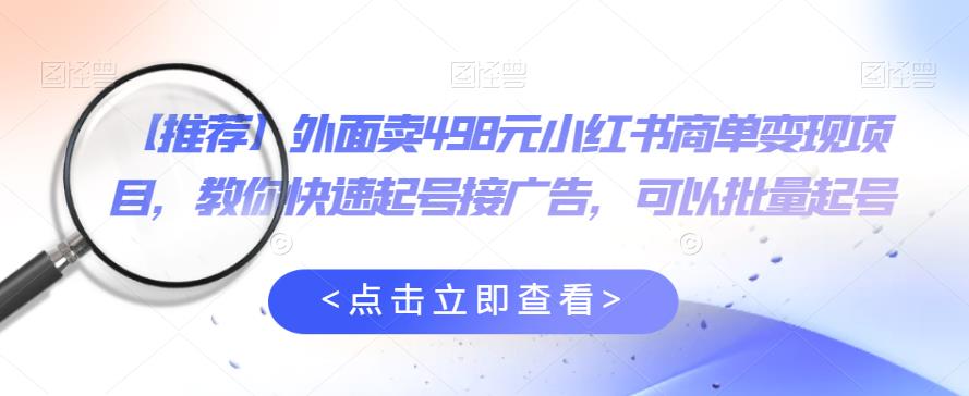 外面卖498元小红书商单变现项目，教你快速起号接广告，可以批量起号-风淘社