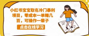 小红书宝宝取名冷门暴利项目，零成本一单赚几百，可操作一辈子-风淘社